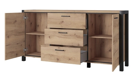 Komoda Aktiv 180 cm dub taurus / černá stylový design komoda v industriálním stylu černé kovové úchytky