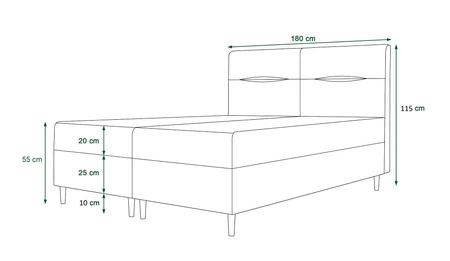 Šedá kontinentální postel Voltera 180x200 v moderním skandinávském stylu s výrazným čelem
