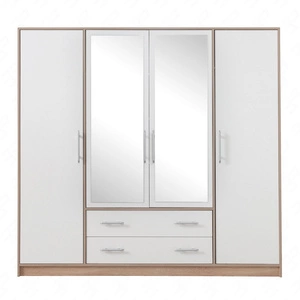 Skříň se zrcadlem Caspe 200 cm dub sonoma světlý / bílá moderní design ABS povrchová úprava a hliníkové úchytky