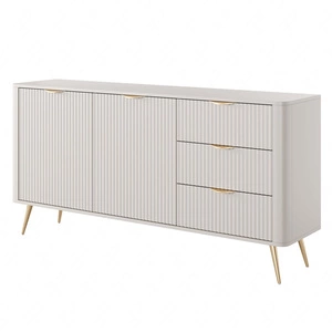 Komoda Lante 163 cm béžová vkusná komoda s drážkovanými čely na vysokých šikmých nohách se stylovými úchyty