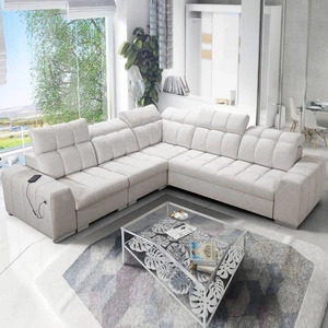 Rohová sedačka s funkcí spaní Luigi III světle béžová levá pohodlná rohová sedačka do obývacího pokoje ideální pro každodenní relaxaci