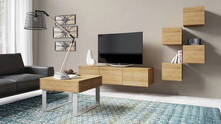 Konferenční stolek Apulia 63 cm zlatý dub se zásuvkou jedinečný design jednoduchá konstrukce deska odolná proti polití