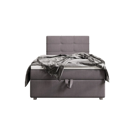 Kontinentální postel Fresno 90x200 šedá v moderním skandinávském stylu s čalouněným čelem postele s úložným boxem