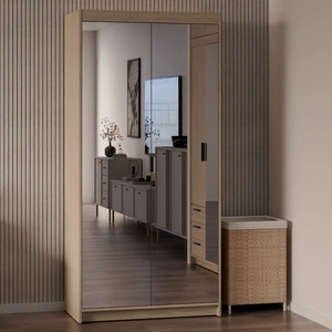 Šatní skříň Rene 90 cm olejovaný dub stylový design jednoduchý tvar ideální šatní skříň se zrcadlem do ložnice nebo předsíně hrany s povrchovou úpravou ABS