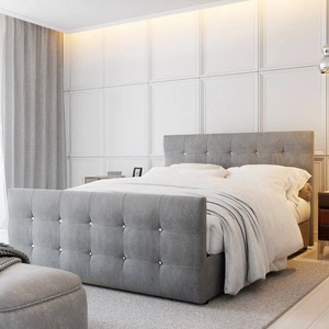 Šedá kontinentální postel Kansas 140x200 ve skandinávském moderním stylu s prošíváním s krystaly