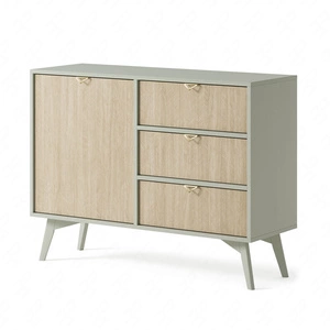 Komoda Wald 106 cm eukalyptus / béžová herringbone vkusný dekor herringbone na čelech komody designové úchyty na hranách