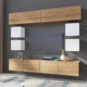 Nábytek Apulia XVI bílý lesk / zlatý dub výjimečně stylová nástěnná skříňka jednoduché jednotky hodící se do každého interiéru