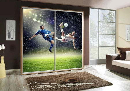 Posuvná skříň Artistino 205 cm s grafikou fotbalistů Korpus skříně z dubu catania vyrobený z 22 mm silné desky