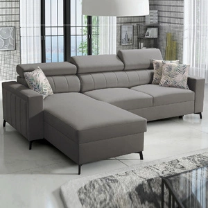 Rohová sedací souprava s funkcí spaní Savona šedá levá pohodlná a elegantní rohová sedací souprava s nastavitelnými opěrkami hlavy dekorativní prošívání