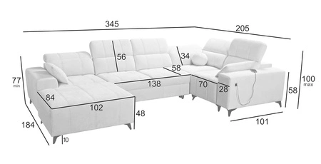 Rohová pohovka s funkcí spaní Penejos IV modrá levá stylová rohová pohovka se dvěma přihrádkami na lůžkoviny odolná látka