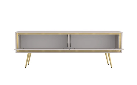 RTV skříňka Nevea 150 cm béžová elegantní skříňka v decentních barvách originální dekorace každého interiéru stabilní zlaté nohy