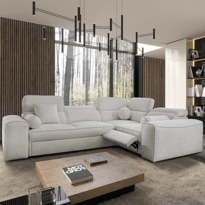 Rohová sedací souprava s funkcí spaní Viano II Lux šedý jasan pravá designová rohová sedací souprava do obývacího pokoje s pohodlnou výsuvnou opěrkou nohou