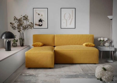 Rohová sedací souprava s funkcí spaní Brandon honey left trojrozměrná tkanina s výraznými pruhy nádoba na lůžkoviny