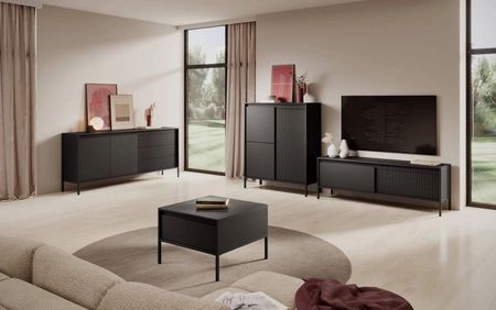 Nábytková sestava Sesti černá moderní a originální designová nástěnná skříňka zajímavá kombinace drážkování s hladkými push-to-open čely