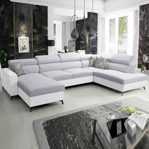 Rohová pohovka s funkcí spaní Savona VI šedý jasan / bílá levá pohodlná rohová pohovka do obývacího pokoje se dvěma nádobami na lůžkoviny