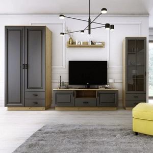 Nábytková stěna Styl dub artisan / šedý grafit klasický design nábytková stěna se skříní stylové frézované fronty kovové úchytky