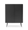 Komoda Zoya 103 cm černá elegantní design oválný tvar na černých kovových nohách vkusné drážkované čelo