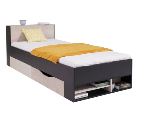Postel se zásuvkou Niko 90x200 cm černá / dub / béžová moderní designová postel výsuvné police v čele postele