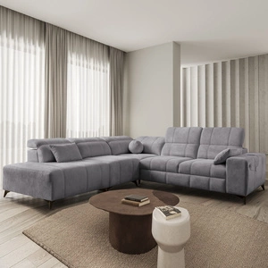 Rohová sedací souprava s funkcí spaní Penejos IX světle šedá levá stylová rohová sedací souprava s kontejnery na lůžkoviny pohodlné nastavitelné opěrky hlavy