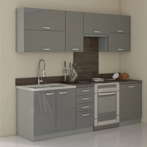 Sada kuchyňského nábytku Grey 240 cm lesklá čela jedinečný styl skříněk bude ladit s interiérem každé kuchyně