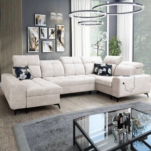 Rohová sedací souprava s funkcí spaní Buffalo IV krémová levá stylová rohová sedací souprava se dvěma přihrádkami na lůžkoviny velurová tkanina