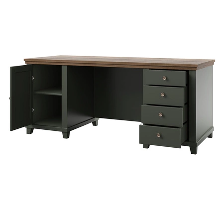 Psací stůl se zásuvkami Evora 180 cm láhev zelená / dub lefkas vkusným designem potěší milovníky výrazných interiérů do pracovny nebo kanceláře