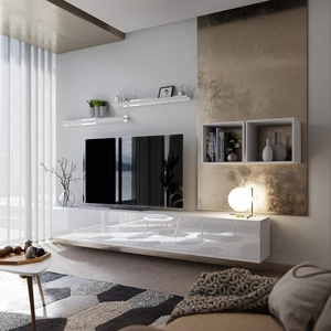 Kamari bílá / bílý lesk univerzální a stylová nástěnná skříňka do obývacího pokoje systém push to open door