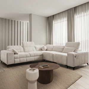 Rohová sedací souprava s funkcí spaní Penejos III krémový pravý roh mimořádně pohodlná a praktická rohová sedací souprava do obývacího pokoje dvě nádoby na lůžkoviny