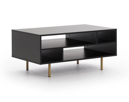 Sada nábytku do obývacího pokoje Sula černá obohacená o kovové úchytky dekorativní drážkované přední části systém push to open