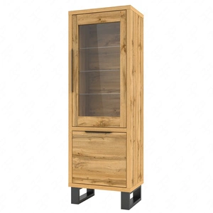 Dubová vitrína wotan Halle 64 cm jednoduchá forma v moderním designu kovový rám vitrína v industriálním stylu v podkroví