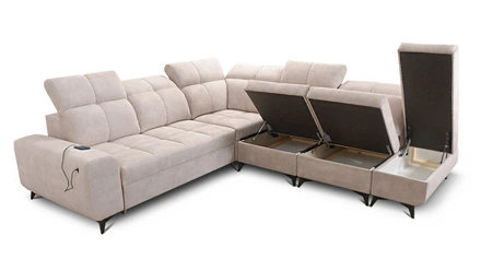 Rohová sedací souprava s funkcí spaní Buffalo IX krémová pravá strana Stylová rohová sedací souprava do pokoje z velurové tkaniny Dekorační polštáře