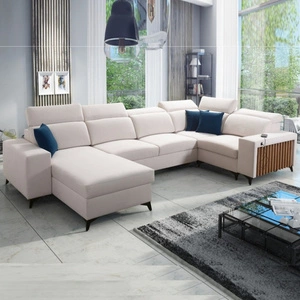 Rohová sedací souprava s funkcí spaní Kelly IV levostranná sametová pohodlná rohová sedací souprava nastavitelné opěrky hlavy boční čalounění s lištami