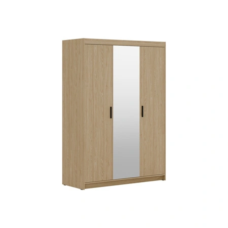 Zrcadlová šatní skříň Rene 133 cm olejovaný dub prostorná šatní skříň do ložnice zvýrazněná přírodními barvami stylové černé úchytky