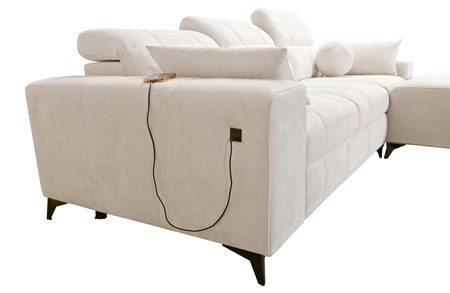 Rohová sedací souprava s funkcí spaní Penejos krémová pravá elegantní rohová sedací souprava s úložným prostorem na lůžkoviny pohodlné nastavitelné opěrky hlavy