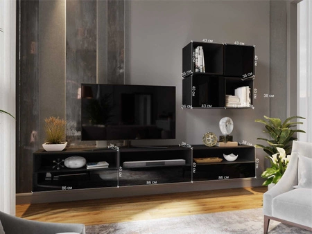 Dion černá / černý lesk univerzální a stylová nástěnná skříňka do obývacího pokoje systém push to open pro dveře a zásuvky