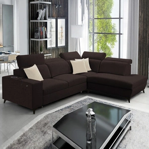 Rozkládací pohovka Kelly Sleek VII v hnědé barvě s pravým opletením Pohodlná a funkční rohová rozkládací pohovka do obývacího pokoje