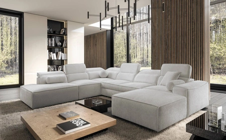 Rohová sedací souprava s funkcí spaní Viano X šedý jasan pravá designová rohová sedací souprava do obývacího pokoje v moderním stylu nastavitelné opěrky hlavy