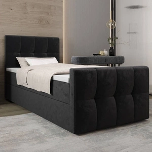 Kontinentální postel Manhattan 120x200 grafit v moderním skandinávském stylu s čalouněným čelem a nohou postele s úložným boxem