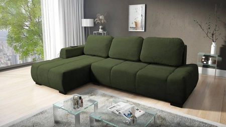 Rohová rozkládací pohovka s funkcí spaní Gentle olive levá strana stylový design rohová rozkládací pohovka charakteristická svým zaobleným tvarem