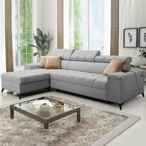 Rohová sedací souprava s funkcí spaní Bolmso šedá levá rohová sedací souprava se dvěma kontejnery na lůžkoviny praktická zásuvka v boční části nábytku