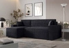 Rohová sedací souprava s funkcí spaní Brandon Bis černá levá strana měkká tkanina s charakteristickou smyčkovou povrchovou nádobou na lůžkoviny