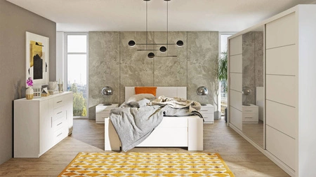 Zrcadlová posuvná skříň Rico 250 cm bílá prostorná skříň do ložnice, šatny nebo předsíně klasický tvar s geometrickými tvary