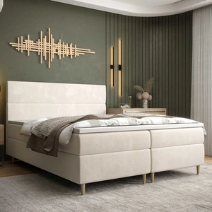 Kontinentální postel Bing 140x200 béžová v moderním skandinávském stylu s výrazným čelem