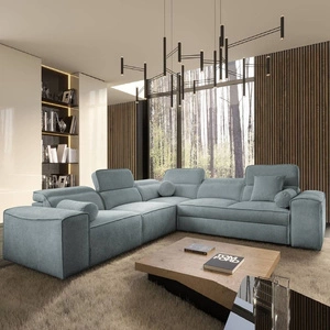 Rohová sedací souprava s funkcí spaní Viano III šedomodrá levá rohová sedací souprava s kontejnery na lůžkoviny ideální pro moderní interiéry