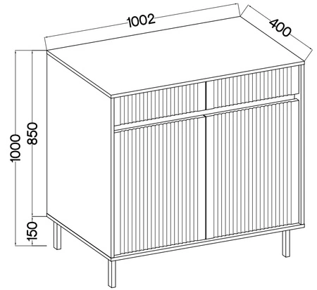 Komoda Osaka 100 cm dub evoke / černá minimalistický design dokonalý návrh komody do obývacího pokoje a ložnice vkusné rýhované čelo