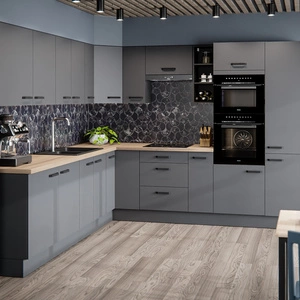 Rohová kuchyňská sestava nábytku Verdi 250x280 cm kuchyňský nábytek odolný proti vlhkosti páře a poškození kovové úchytky