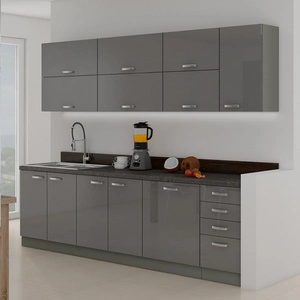 Sada kuchyňského nábytku Grey 260 cm lesklá čela jedinečný styl skříněk bude ladit s interiérem každé kuchyně