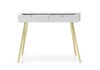 Bílá konzola Zoya se zásuvkami stylový a funkční toaletní stolek zakřivený masivní tvar rýhovaná čela zásuvek zlaté nohy