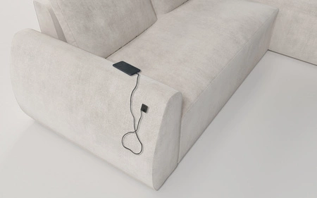 Rohová sedací souprava s funkcí spaní Colio modrá pravostranná stylová rohová sedací souprava se zajímavým tvarem velurové tkaniny s dekorativním polštářem koule