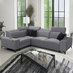 Kelly Sleek II šedá levotočivá rohová sedačka s funkcí spaní elegantní rohová sedačka do obývacího pokoje z odolné tkané látky